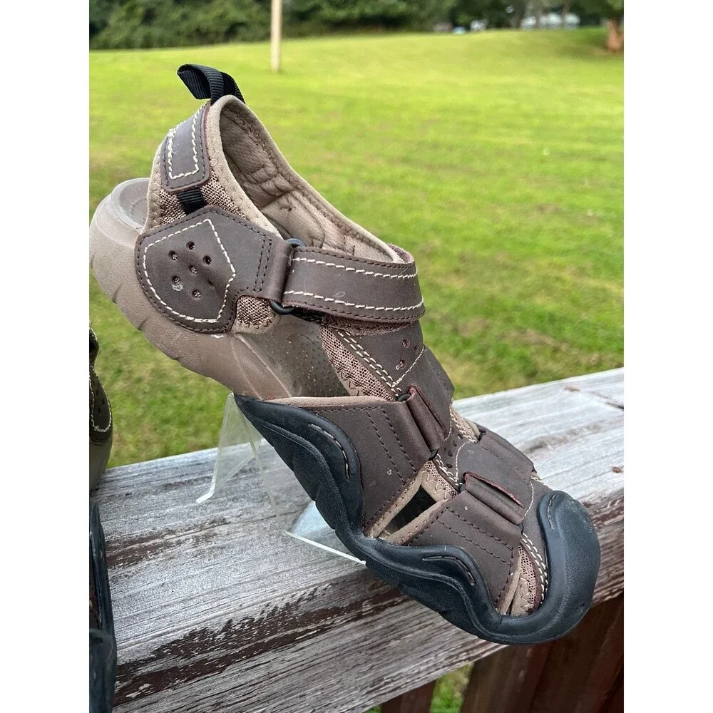 Crocs Swiftwater Fisherman Sandals Mens Sz 12 Brown Leather 204562 Hiking Trail